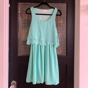 Anthropologie Everly Teal Blue Green Scallop Sleeveless Midi Cocktail Dress